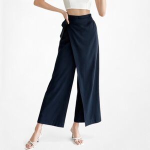 Mango Ella Wide Leg Wrap Pants in Navy Blue